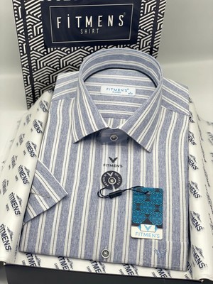 Fitmens Klasik Kısa Kol Keten Cotton Nefes Alan Kumaş Hediye Kutulu Erkek Gömlek FS-004574 - Lacivert