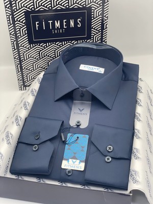 Fitmens Klasik Uzun Kol Cepsiz Likralı Rahat Kumaş Erkek Gömlek FS-004517 - Lacivert