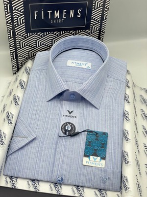 Fitmens Klasik Kısa Kol Keten Cotton Nefes Alan Kumaş Hediye Kutulu Erkek Gömlek FS-004572 - Mavi