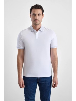 Süvari Beyaz Regular Düz Baskısız Pike Düğmeli Polo Yaka Tişört