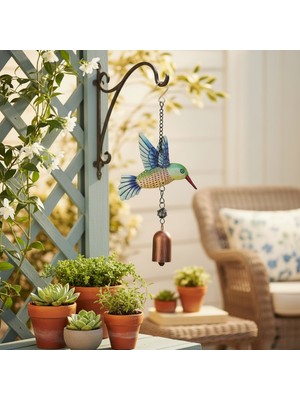 Hedea Dekoratif Metal Rüzgar Çanı Renkli Kolibri Kuşu Figürlü Balkon ve Bahçe Duvar Süsü
