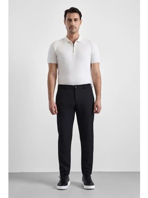 Süvari Siyah Slim Düz İnterlok Yarım Lastikli Jogger Pantolon