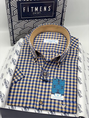 Fitmens Klasik Kısa Kol Kareli Yaka Düğmeli Hediye Kutulu Erkek Gömlek FS-004576 - Camel