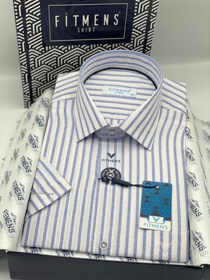 Fitmens Klasik Kısa Kol Keten Cotton Nefes Alan Kumaş Hediye Kutulu Erkek Gömlek FS-004571 - Mavi