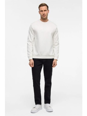 Süvari Beyaz Regular Düz Bisiklet Yaka Sweatshirt