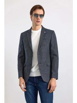 Süvari Lacivert Slim Mono Yaka Düz Pike Torba Cep 6 Drop Klasik Ceket