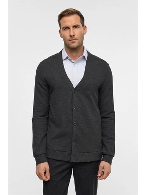 Süvari Antrasit Regular Düz V Yaka Sweatshirt