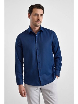 Süvari Lacivert Regular Klasik Yaka Casual Gömlek