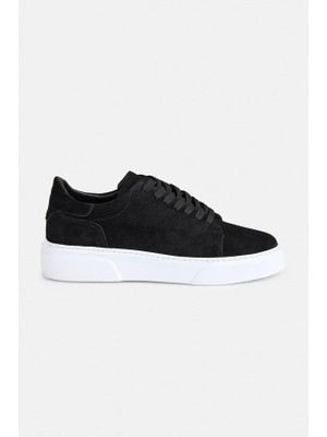 Süvari Siyah Gerçek Deri Bağcıklı Sneakers