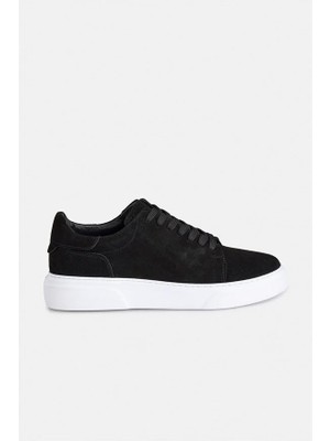 Süvari Siyah Gerçek Deri Bağcıklı Sneakers