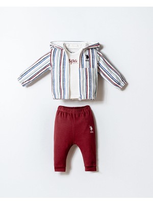 U.s. Polo Assn. Erkek Bebek 3’lü Takım Kapüşonlu Ceket Tişört Pantolon Pamuklu Bebek Takımı