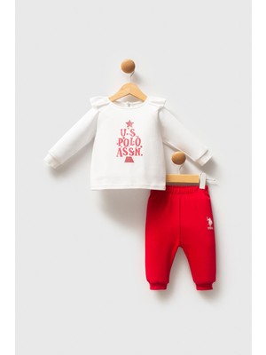 U.s. Polo Assn. Kızmızı Beyaz Kız Bebek Alt Üst Takım, %100 Pamuk