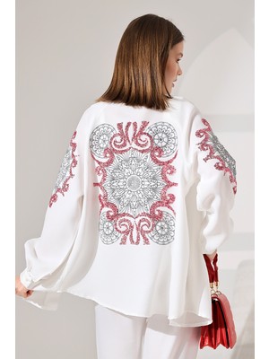 Miss Allos Kadın Sırtı ve Kolu Payet Nakış Detaylı Ikili Kimono&kaftan Alt-Üst Takım