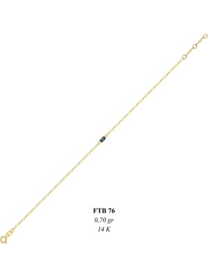 Bolek Jewellery Bolek 14 Ayar Altın Safir Mavisi Taşlı Ince Bileklik - Ayarlanabilir Forsa Zincir