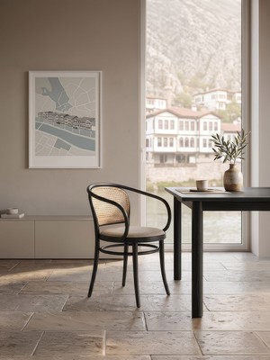 Gazzini Furniture Amasya Kolçaklı Hazeranlı Döşemeli Ahşap Sandalye