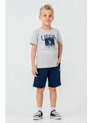 U.s. Polo Assn Yazı Basklı Erkek Çocuk Şortlu Takım, %100 Pamuk Yazlık Tişört & Bermuda Şort Takım