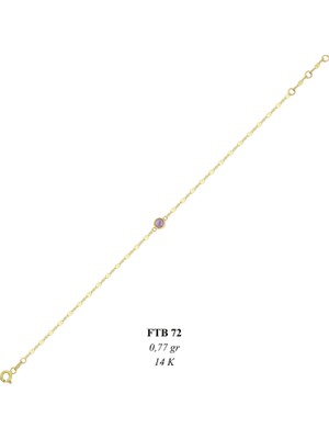 Bolek Jewellery Bolek 14 Ayar Altın Mor Taşlı Tektaş Bileklik - Yassı Zincir 585 Damgalı