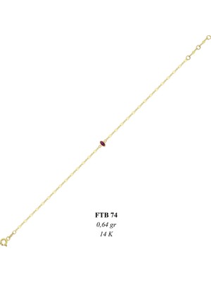 Bolek Jewellery Bolek 14 Ayar Altın Yakut (Ruby) Taşlı Ince Bileklik - Ayarlanabilir Forsa Zincir