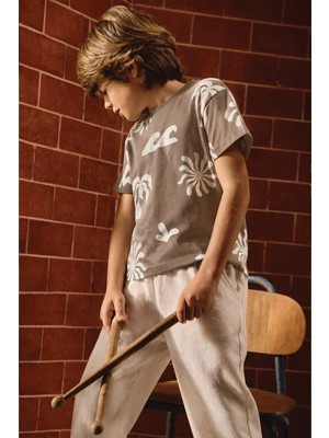 Cigit Keten Pantolonlu T-Shirt Takım 2-12 Yaş Vizon