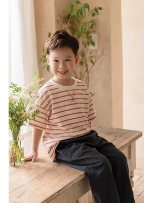 Cigit Oversize T-Shirt  Geniş Kesim Pantolon Takım 2-10 Yaş Turuncu Çizgili