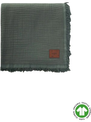 Cigit Organik Müslin Dört Kat Yatak Örtüsü 200X220 cm Haki Yeşil