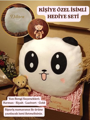 Paganca Kutulu Hediye Seti Kişiye Özel İsimli / Panda Yastık 35CM ve Ayıcık Anahtarlık