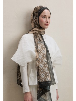 Fresh Scarfs Wild Botanical Desen İpek Krep Şal Acı Kahve
