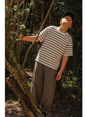 Cigit Oversize T-Shirt  Geniş Kesim Pantolon Takım 2-10 Yaş Antrasit Çizgili