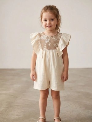 Zekids Kız Çocuk Müslin Kumaş Şortlu Tasarım Tulum