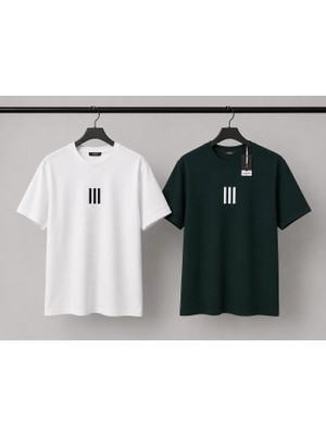 Zengoll & Ramires Beyaz - Zümrüt Yeşil Tencel Kumaş Oversize Tişört 2'li Set