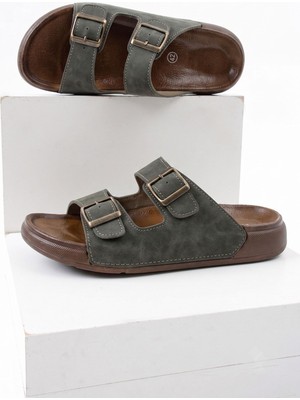 Albishoes Erkek Çift Tokalı Rahat Yazlık Terlik Ultra Yumuşak Çift Bant Erkek Terlik Anatomik Taban
