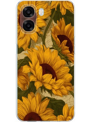 TechTree Oppo A6T - A6X Uyumlu Altın Sarısı Ayçiçeği Bahçesi Baskılı Silikon Kılıf