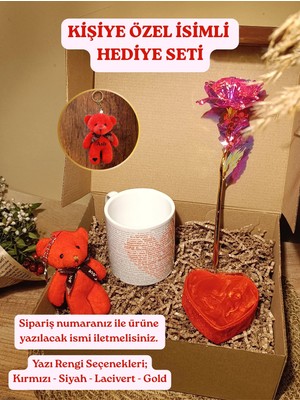 Paganca Kişiye Özel İsimli Hediye Seti Kırmızı Ayıcık Anahtarlık Sonsuzluk Gülü ve Seni Seviyorum Kupa