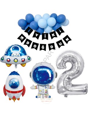 Best Parti Best Uzay Temalı Rakamlı Balonlu Doğum Günü Parti Seti Yaş-2