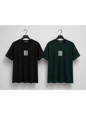 Zengoll & Ramires 2 Li Siyah Yeşil Oversize Erkek T-Shirt Takımı