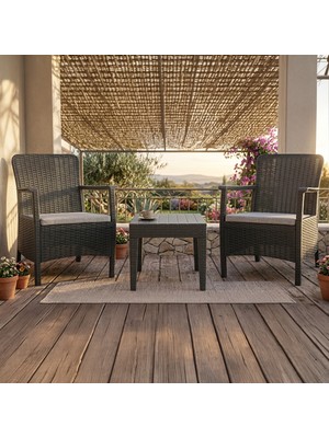 Rainbow Orlando Minderli 2+1 Sehpalı Rattan Oturma Takımı - Antrasit