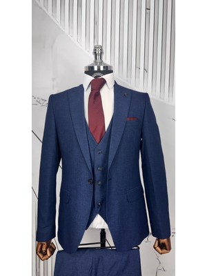 Dupont Classics Dupont Erkek Slim Fit 6 Drop Yelekli Takım Elbise - Sivri Yaka Çift Yırtmaçlı