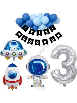 Best Parti Best Uzay Temalı Rakamlı Balonlu Doğum Günü Parti Seti Yaş-3