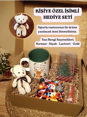 Paganca Kişiye Özel İsimli Hediye Seti Beyaz Ayıcık Anahtarlık - Kupa - Bardak Altlığı - Dilek Şişesi - Çam Ağacı Mum
