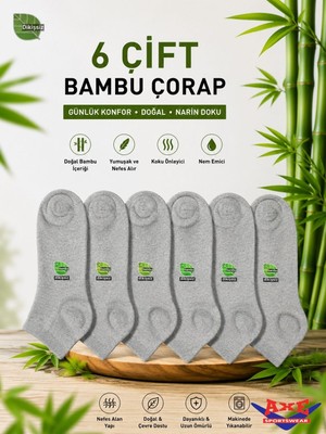 Axe Sportswear Erkek Topuk Burun Takviyeli Dikişsiz 6'lı Bambu Patik Çorap