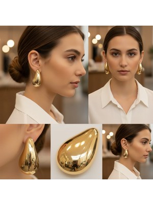 Sedosh Home Vision Damla Model Gold Renk Paslanmaz Çelik Küpe 4 cm