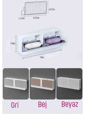 Nisibis Home 2 Bölmeli Su Tutmaz Katı Sabunluk Güçlü Yapışkanlı Duvara Monte Kapaklı Mutfak Banyo Organizeri