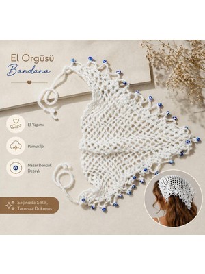 Ges Shop Kadın El Örgüsü Üçgen Nazar Boncuklu Bandana & Saç Aksesuarı
