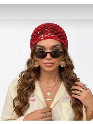 Ges Shop Kadın El Örgüsü Pullu Bone &. Saç Aksesuarı