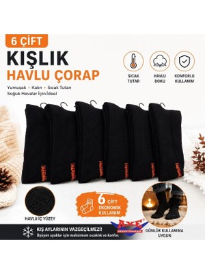 Axe Sportswear Erkek Siyah 6'lı Kışlık Kalın Pamuklu Termal Uzun Havlu Çorap