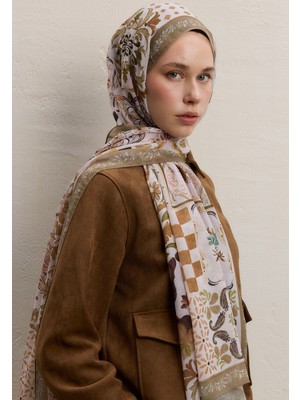 Fresh Scarfs Bella Desen İpek Krep Şal Toprak