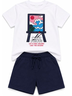 Yiğit Butik Erkek Çocuk Yazlık Alt Üst Takım Baskılı Süprem Tişört Müslin Şortlu Takım
