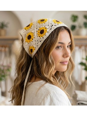 The Littles Kids Ayçiçeği Motifli Yumuşak Pamuklu Dokulu Kadın Saç Bandana