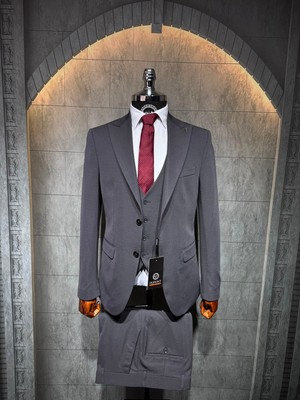 Dupont Classics Dupont Erkek Slim Fit 6 Drop Yelekli Takım Elbise - Likralı Zara Kumaş Çift Yırtmaçlı