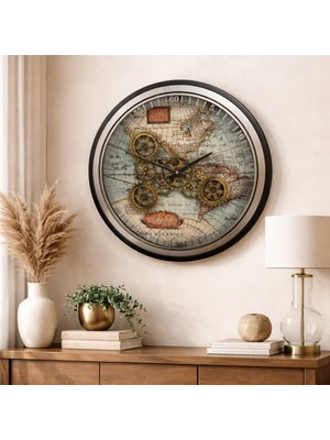 Mars Concept Büyük Metal Hareketli Çark Mekanizmalı Premium Duvar Saati 60 cm
